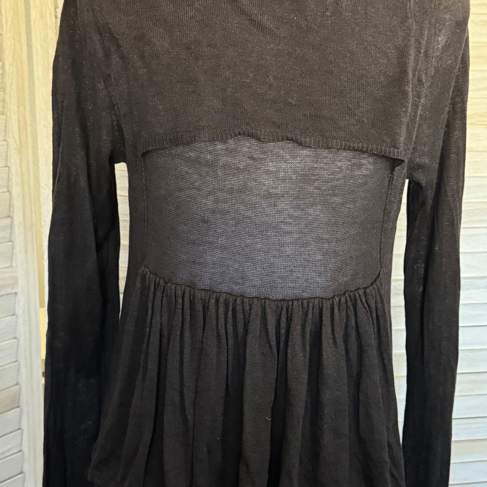MOTH Women's Black Thin Knit Button Front Ruffle Duster Cardigan Sweater Medium‎ - Picture 6 of 13